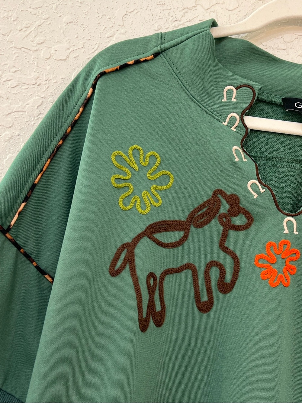 GIGIO USA Vintage Horse Embroidered Green Sweatshirt Top Size M - Picture 3 of 11